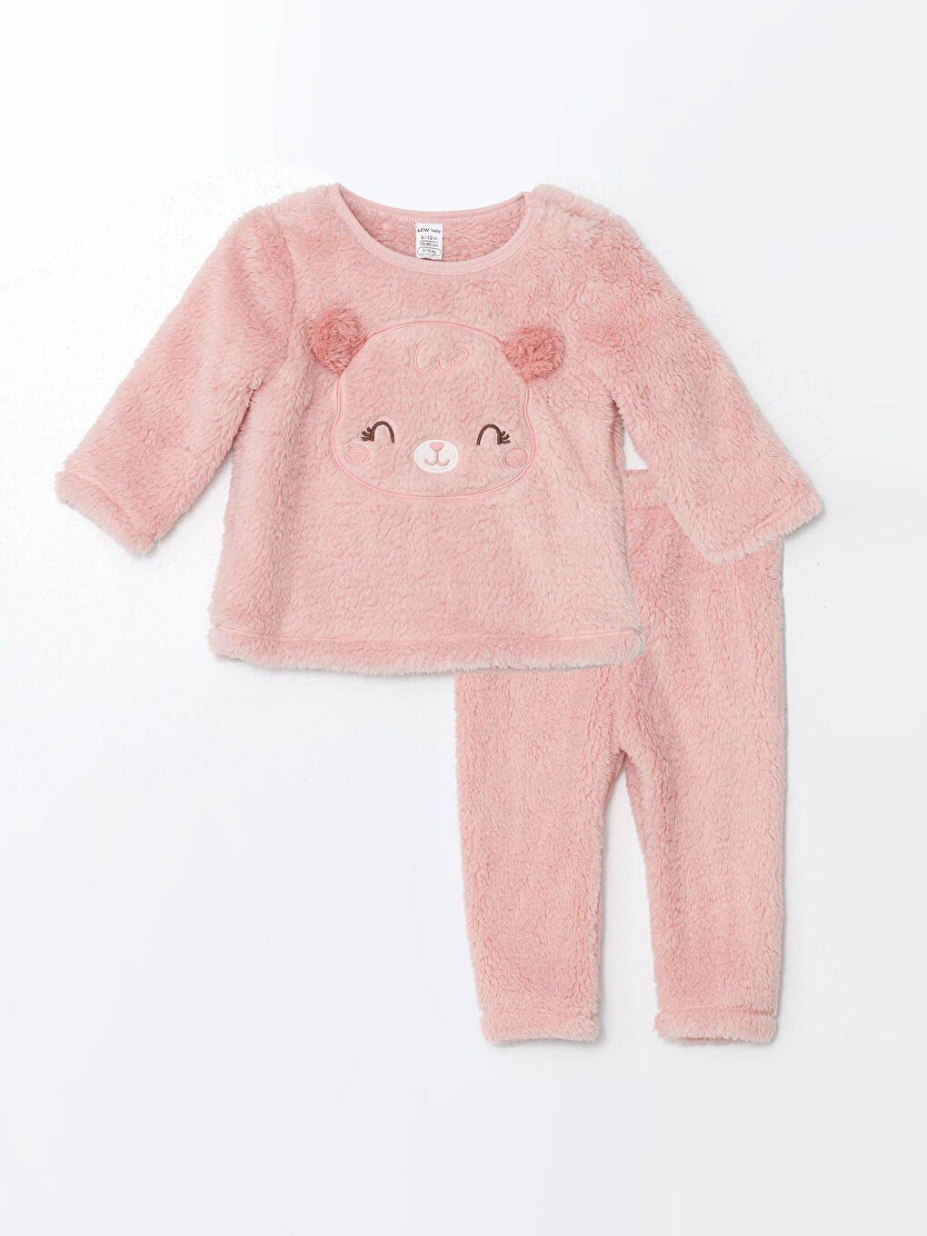 LCW baby Pembe Uzun Kollu Nakışlı Pelüş Kız Bebek Pijama Takımı