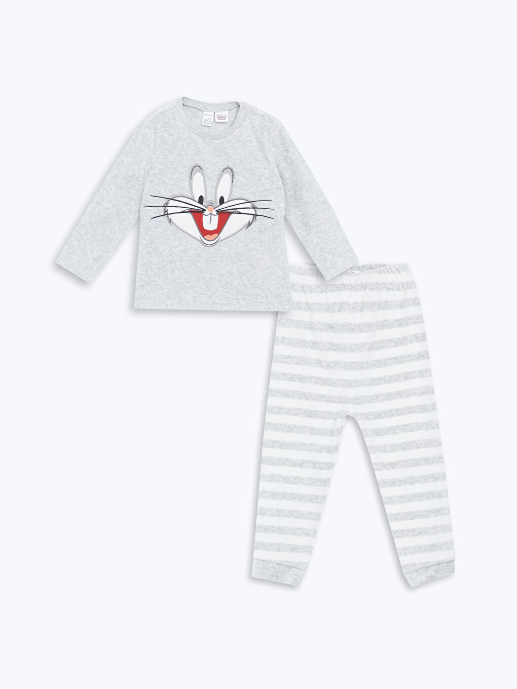 LCW baby Kırık Beyaz Melanj Bisiklet Yaka Bugs Bunny Baskılı Erkek Bebek Pijama Takımı