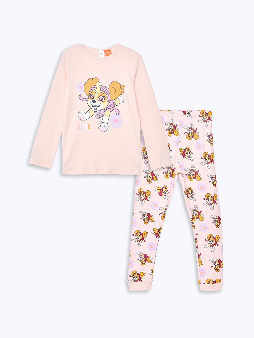 LCW baby Pembe Bisiklet Yaka Uzun Kollu Paw Patrol Baskılı Kız Bebek Pijama Takımı