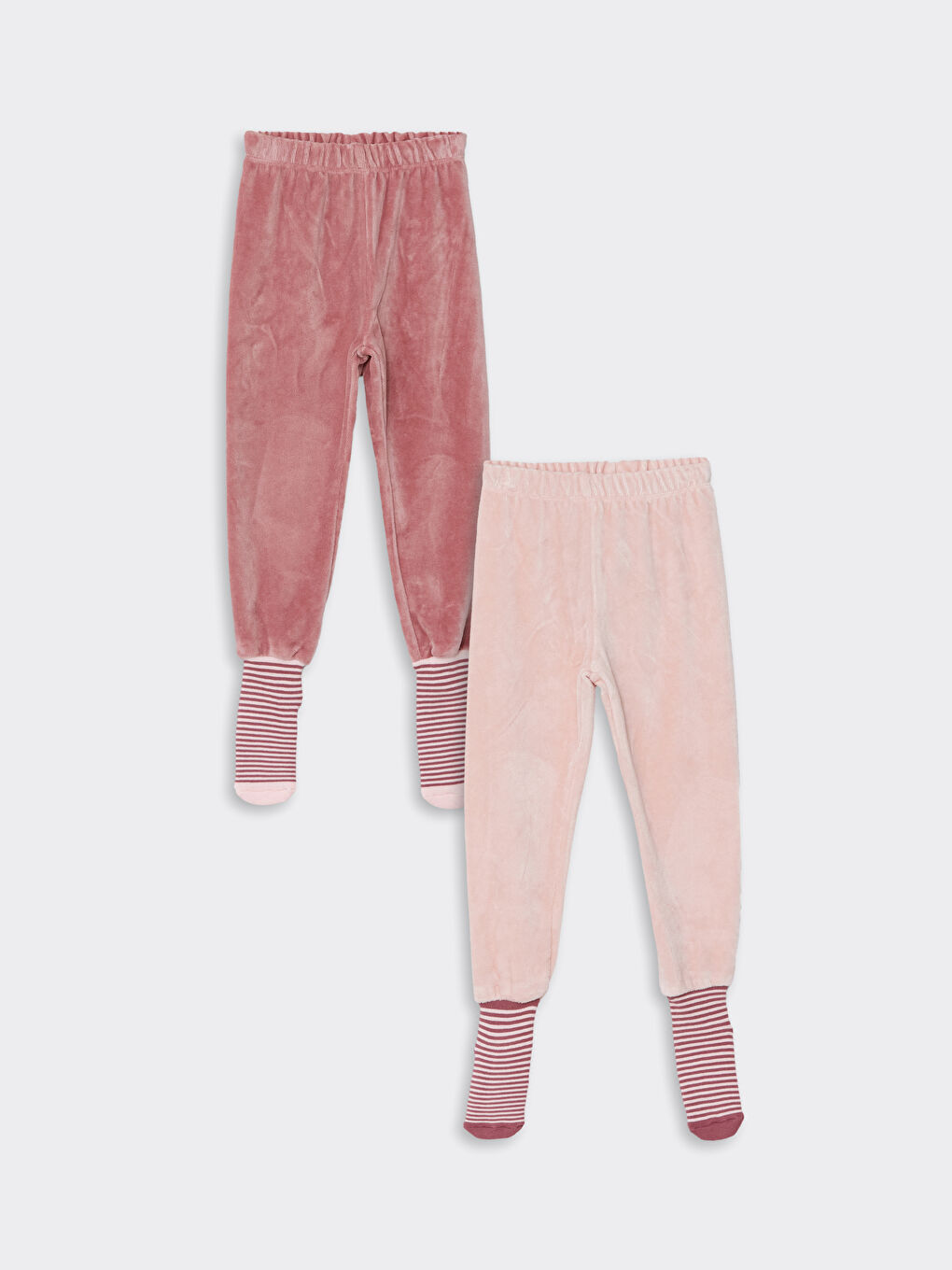 LCW baby Açık Pembe Beli Lastikli Çoraplı Kız Bebek Pijama Alt 2'li