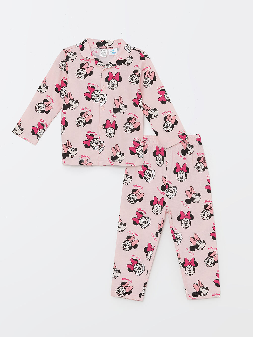 LCW baby Pembe Baskılı Polo Yaka Uzun Kollu Minnie Mouse Baskılı Kız Bebek Pijama Takım