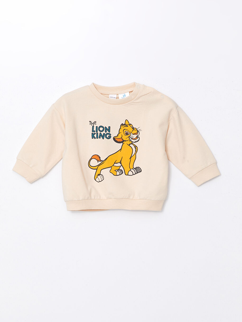 LCW baby Açık Bej Bisiklet Yaka Aslan Kral Baskılı Erkek Bebek Sweatshirt ve Pantolon 2'li Takım - 1