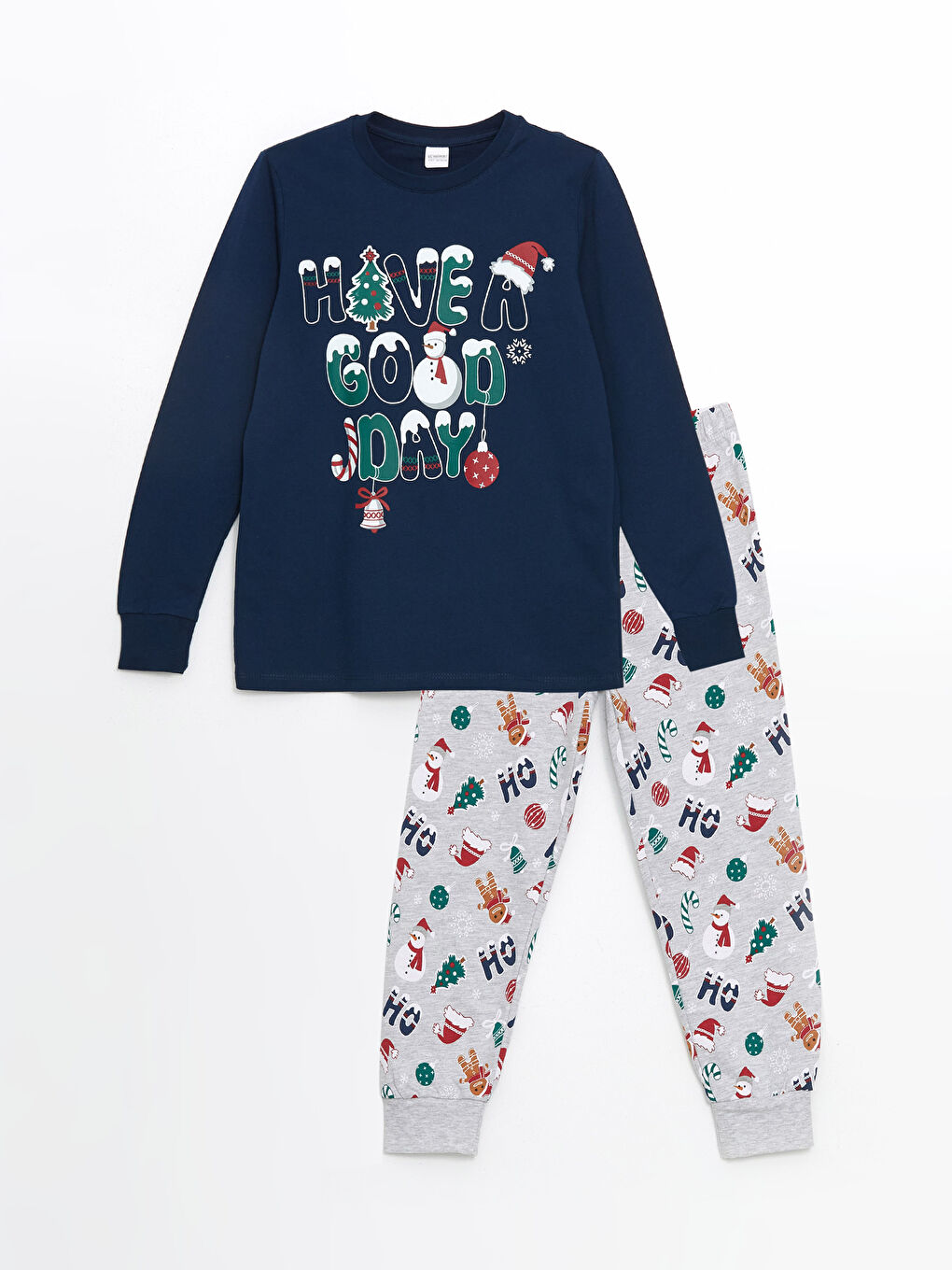 LCW Kids Lacivert Bisiklet Yaka Yılbaşı Temalı Erkek Çocuk Pijama Takımı - 3