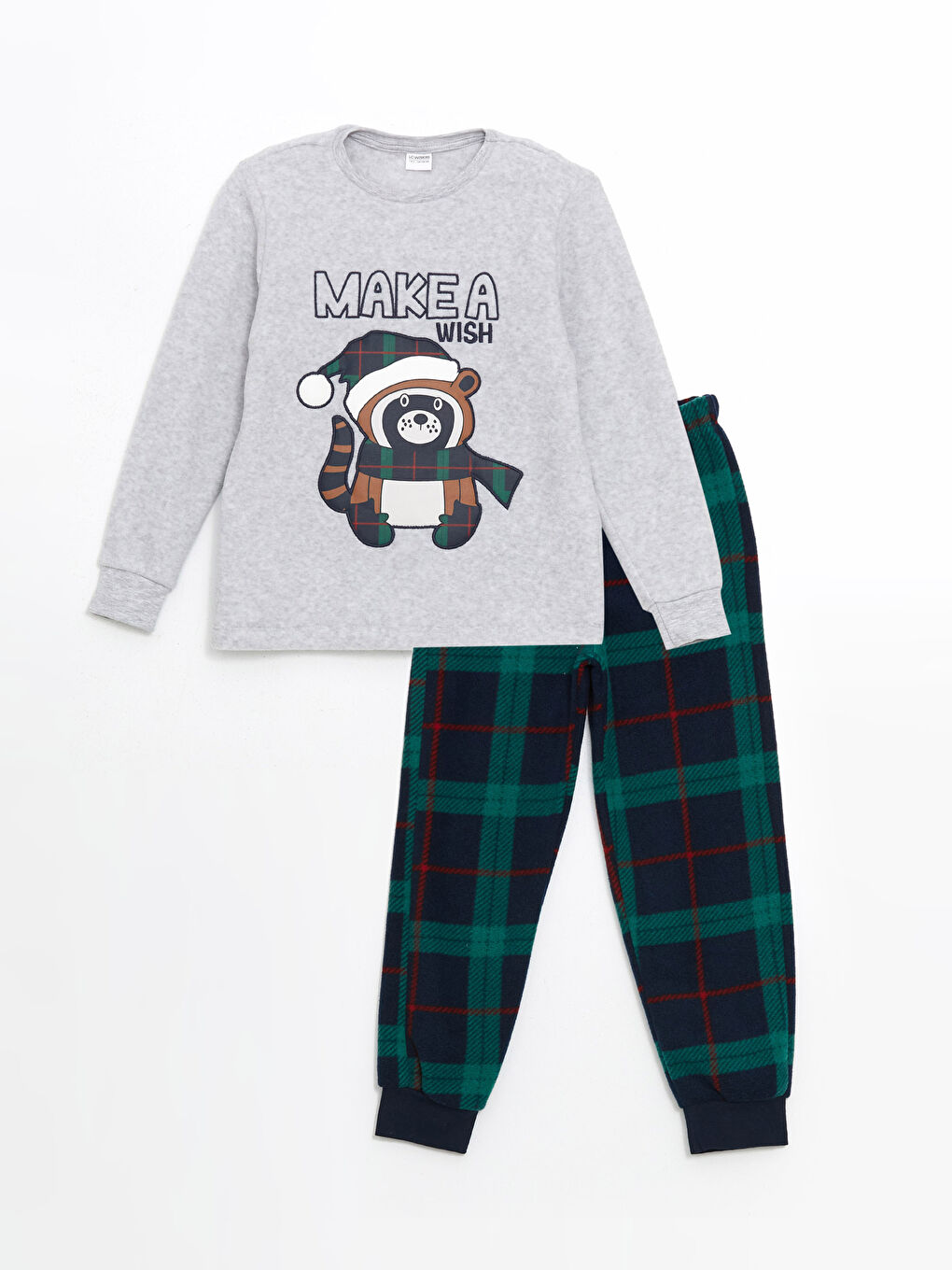 LCW Kids Gri Bisiklet Yaka Polar Erkek Çocuk Pijama Takımı