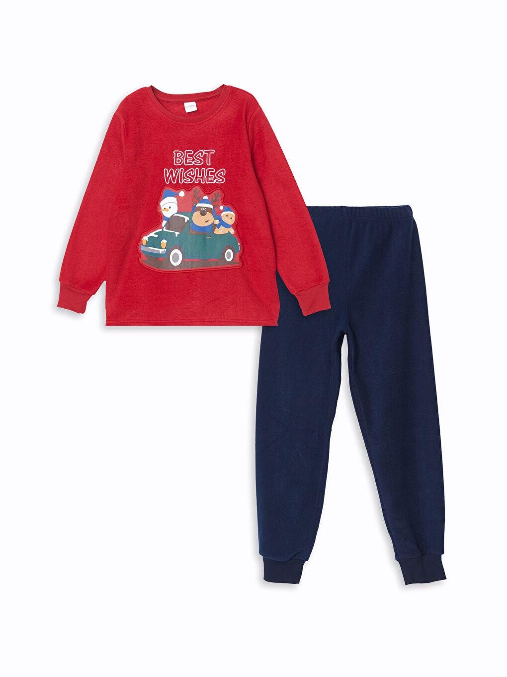 LCW Kids Kırmızı Yılbaşı Temalı Polar Erkek Çocuk Pijama Takımı