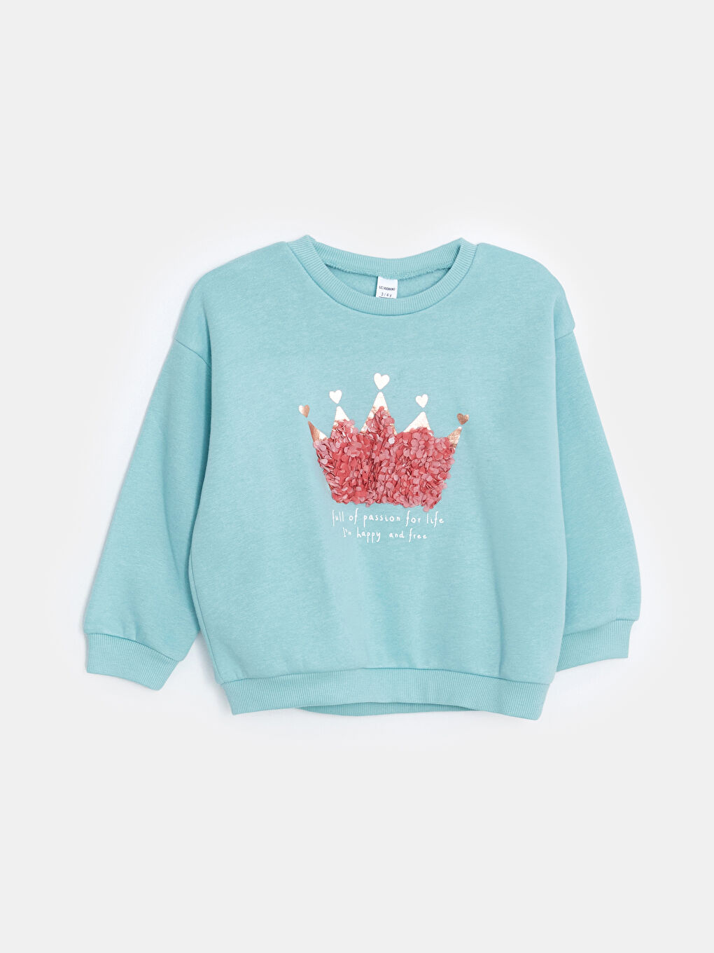 LCW Kids Pastel Yeşil Bisiklet Yaka Kız Çocuk Sweatshirt