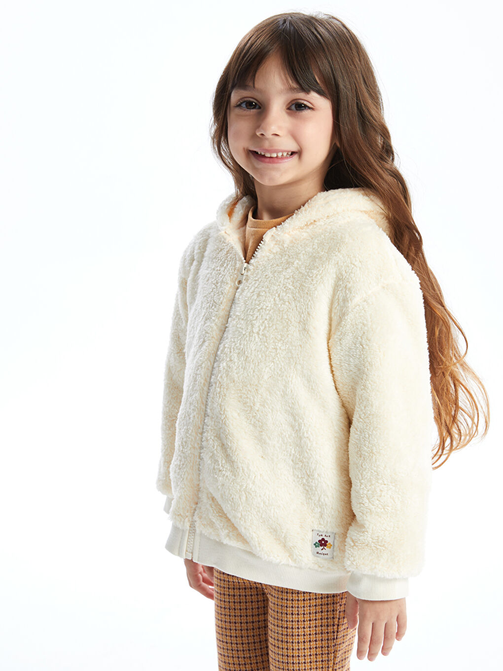 LCW Kids Bej Kapüşonlu Kız Çocuk Fermuarlı Sweatshirt