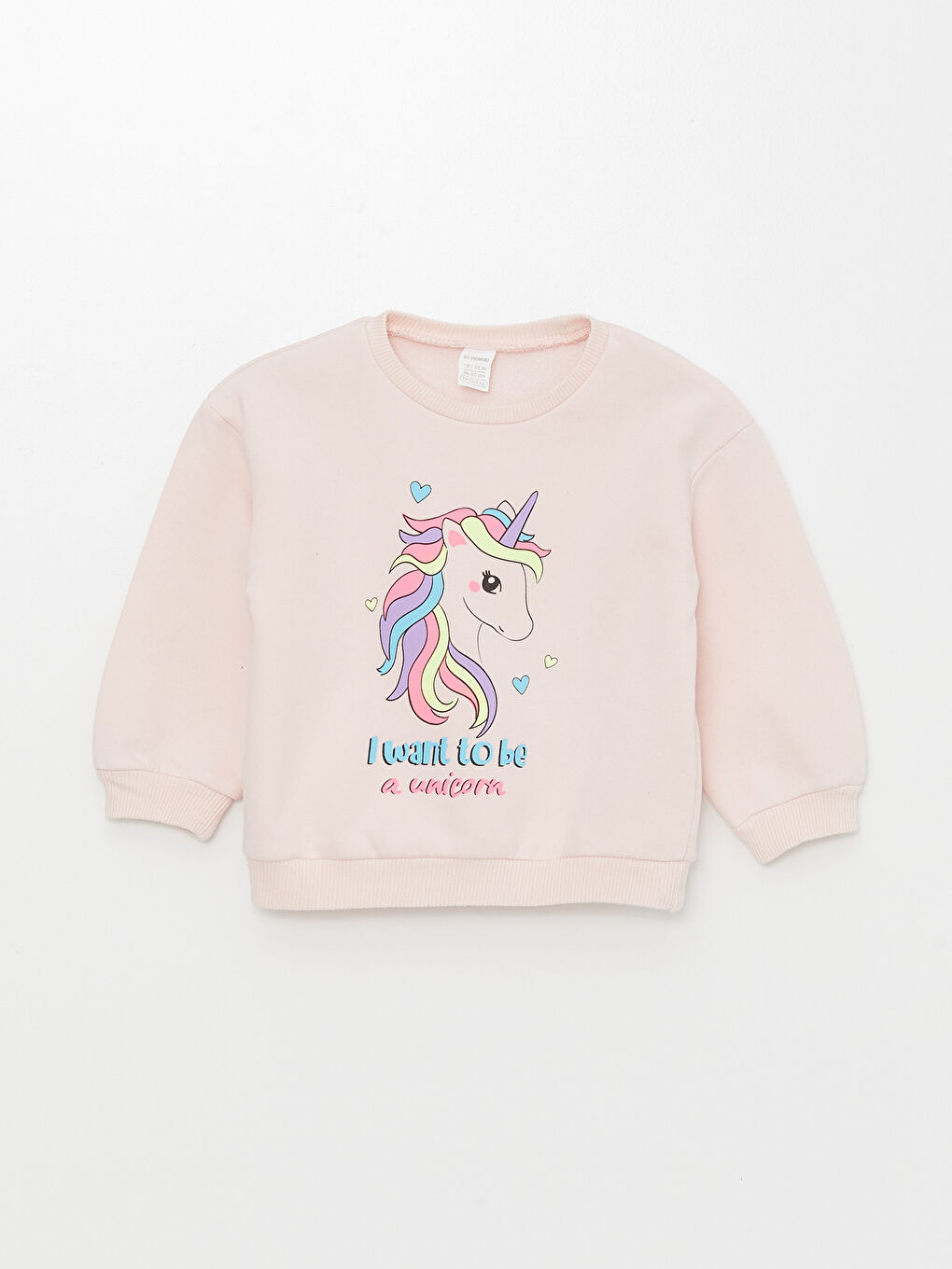 LCW ECO Açık Pembe Bisiklet Yaka Baskılı Kız Bebek Sweatshirt