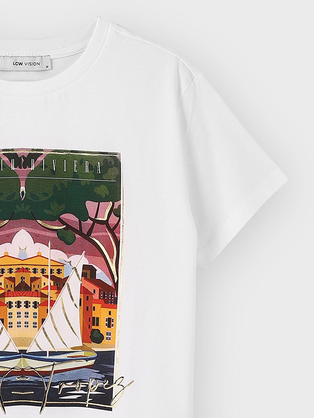 تيشيرت نسائي برقبة دائرية وأكمام قصيرة مطبوع-2