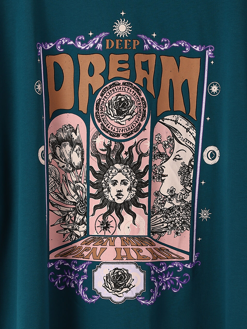 تيشيرت نسائي واسع الحجم بطبعة برقبة دائرية وأكمام قصيرة-2