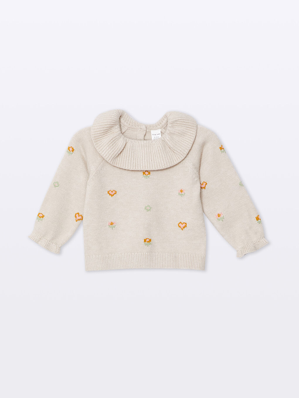 Karışık Bebe Yaka Nakışlı Kız Bebek Kazak