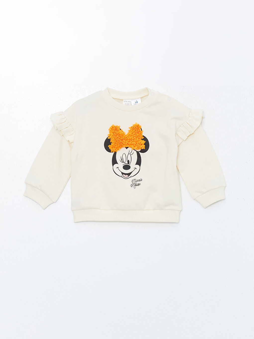 LCW baby Krem Rengi H12 Bisiklet Yaka Kısa Kollu Minnie Mouse Baskılı Kız Bebek Sweatshirt ve Tayt 2'li Takım - 1