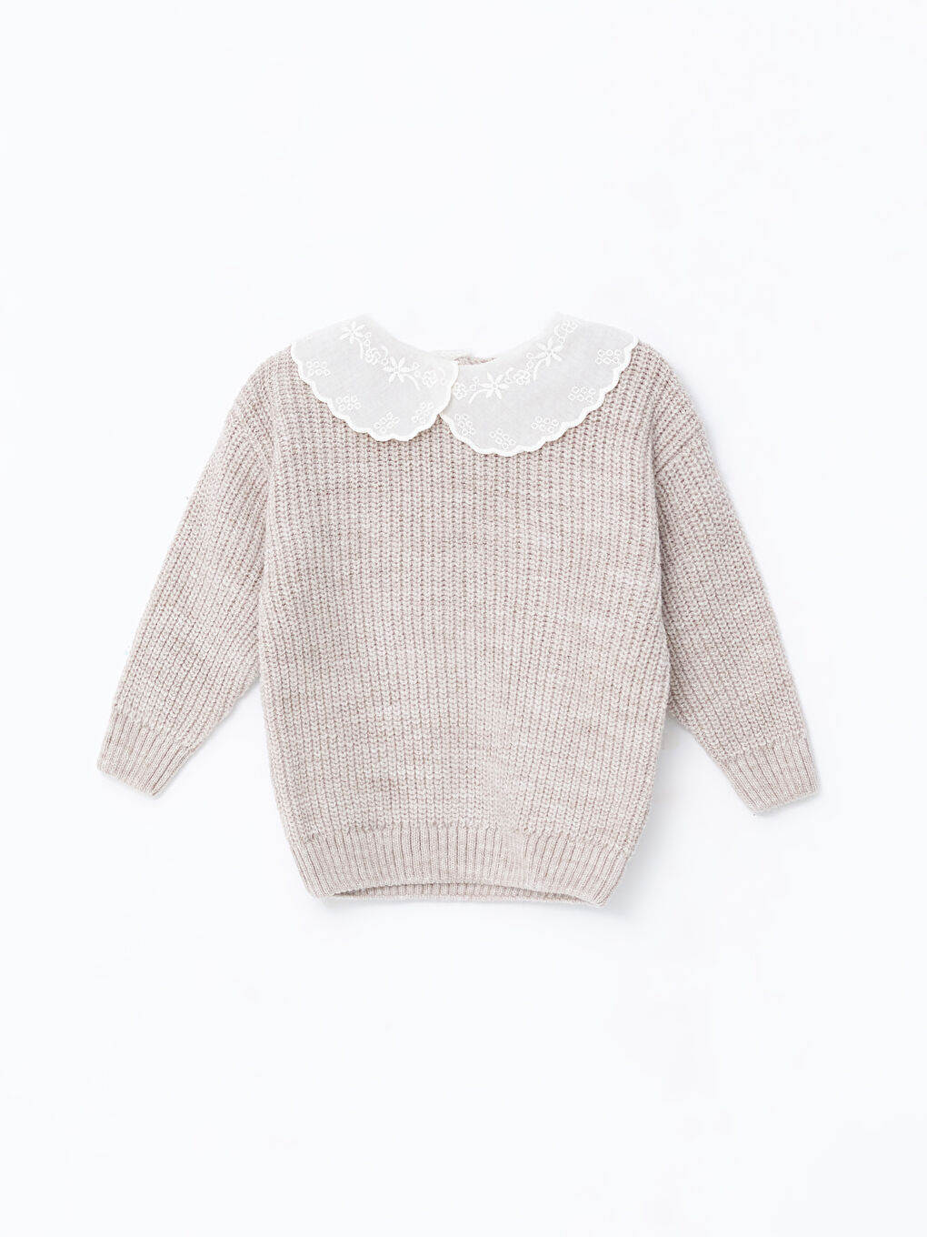 Ekru Bebe Yaka Kız Bebek Triko Kazak