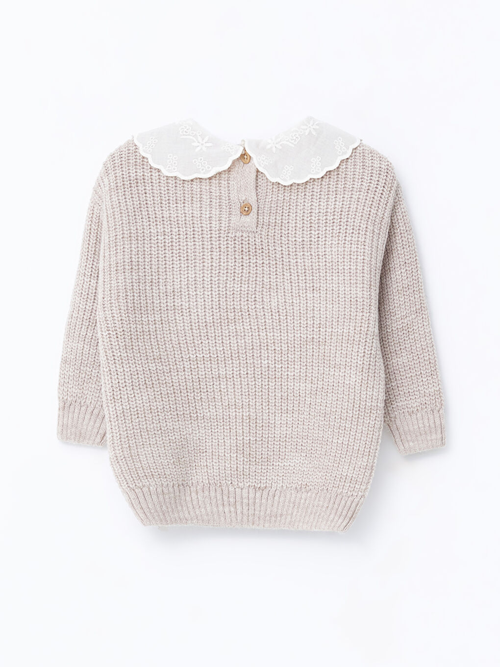 Ekru Bebe Yaka Kız Bebek Triko Kazak-1