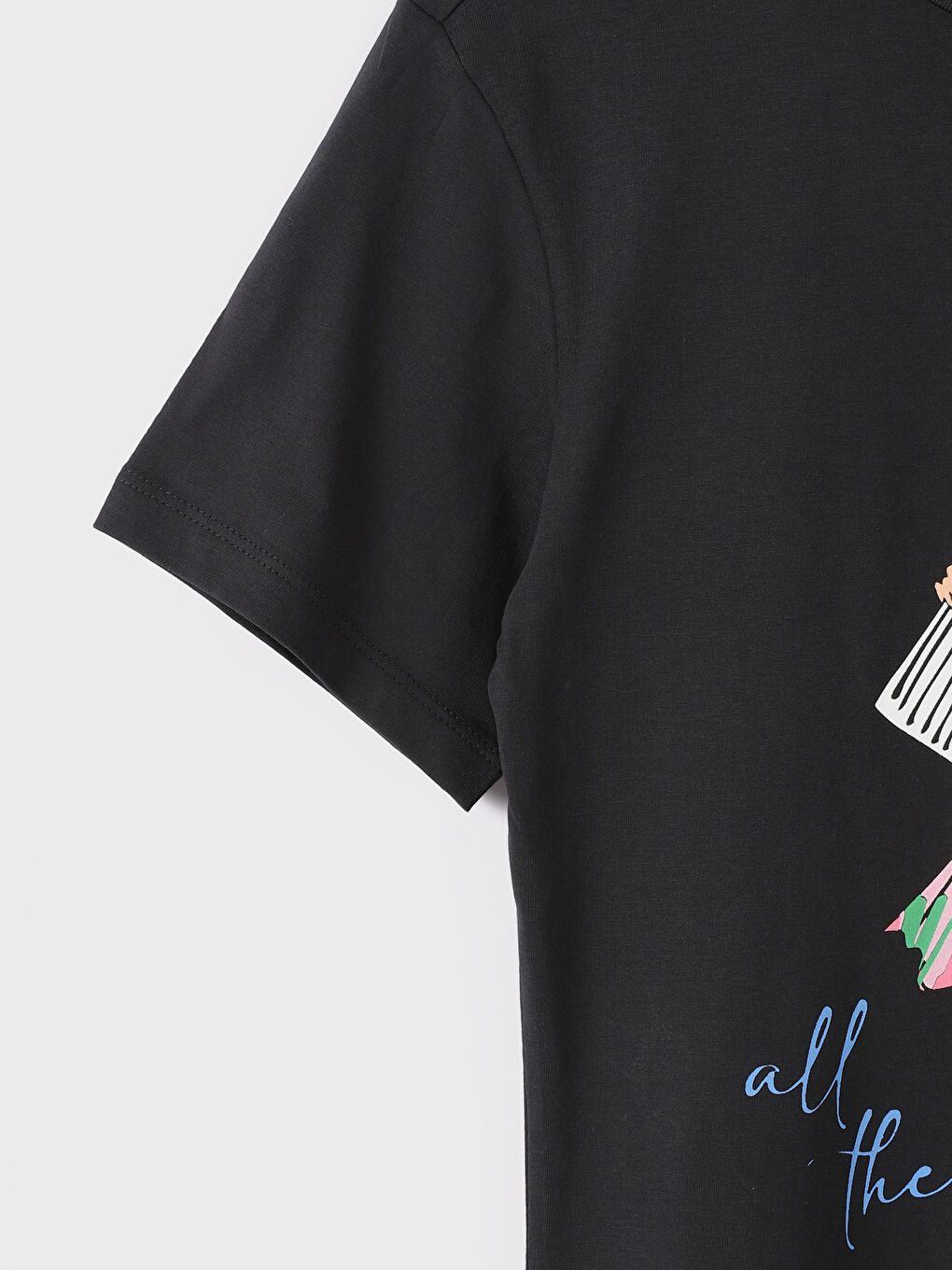 تي شيرت نسائي مطبوع برقبة دائرية-1