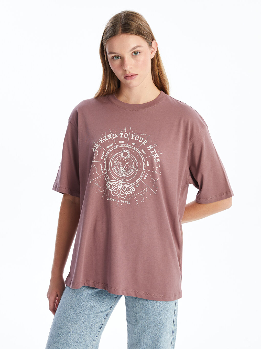 Crew Neck Printed Oversize Women's T-Shirt