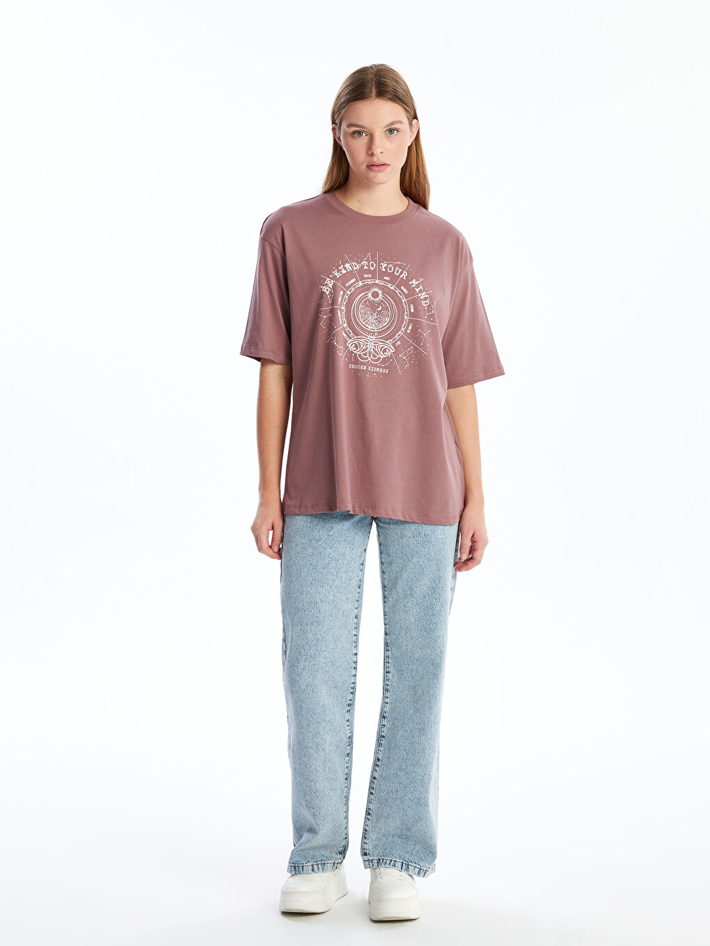 Crew Neck Printed Oversize Women's T-Shirt-1