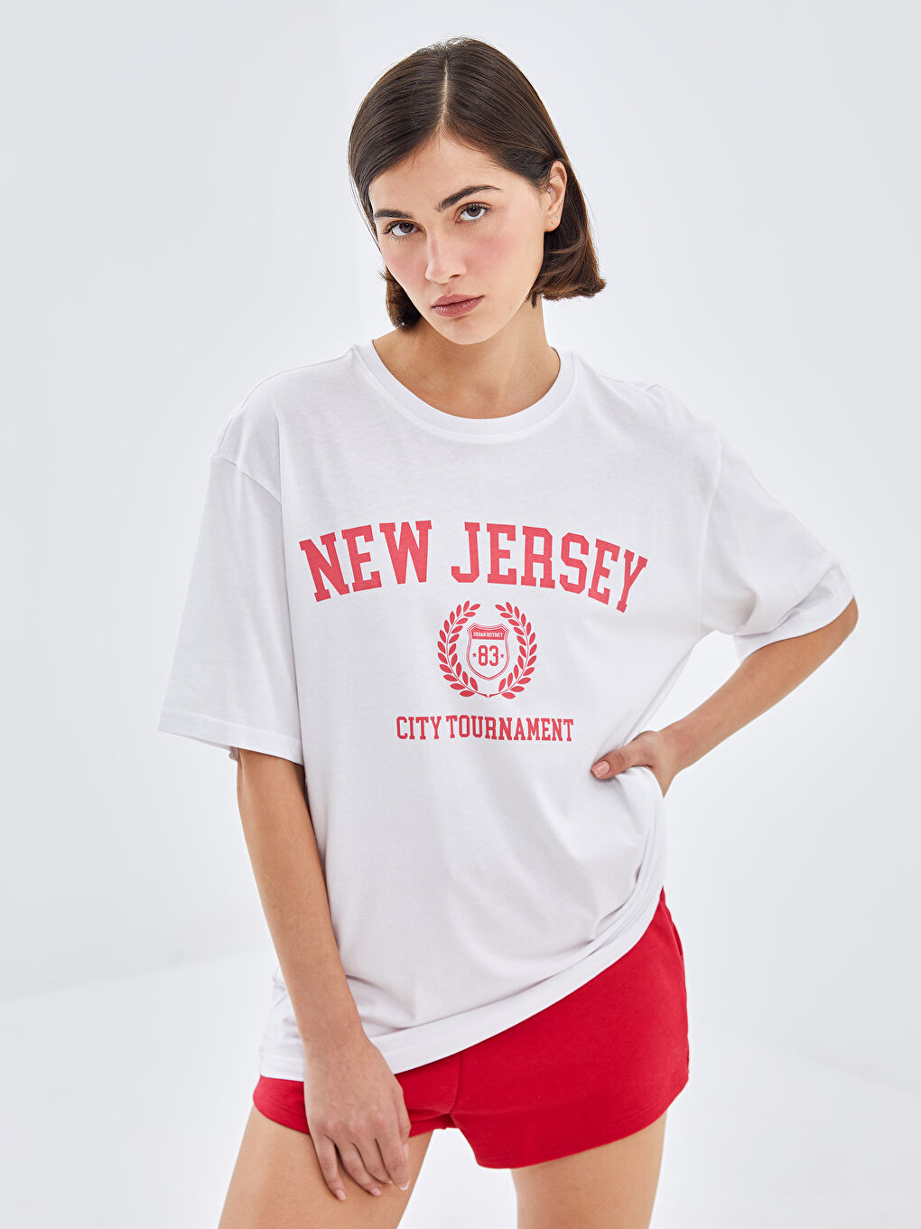 Crew Neck Printed Oversize Women's T-Shirt