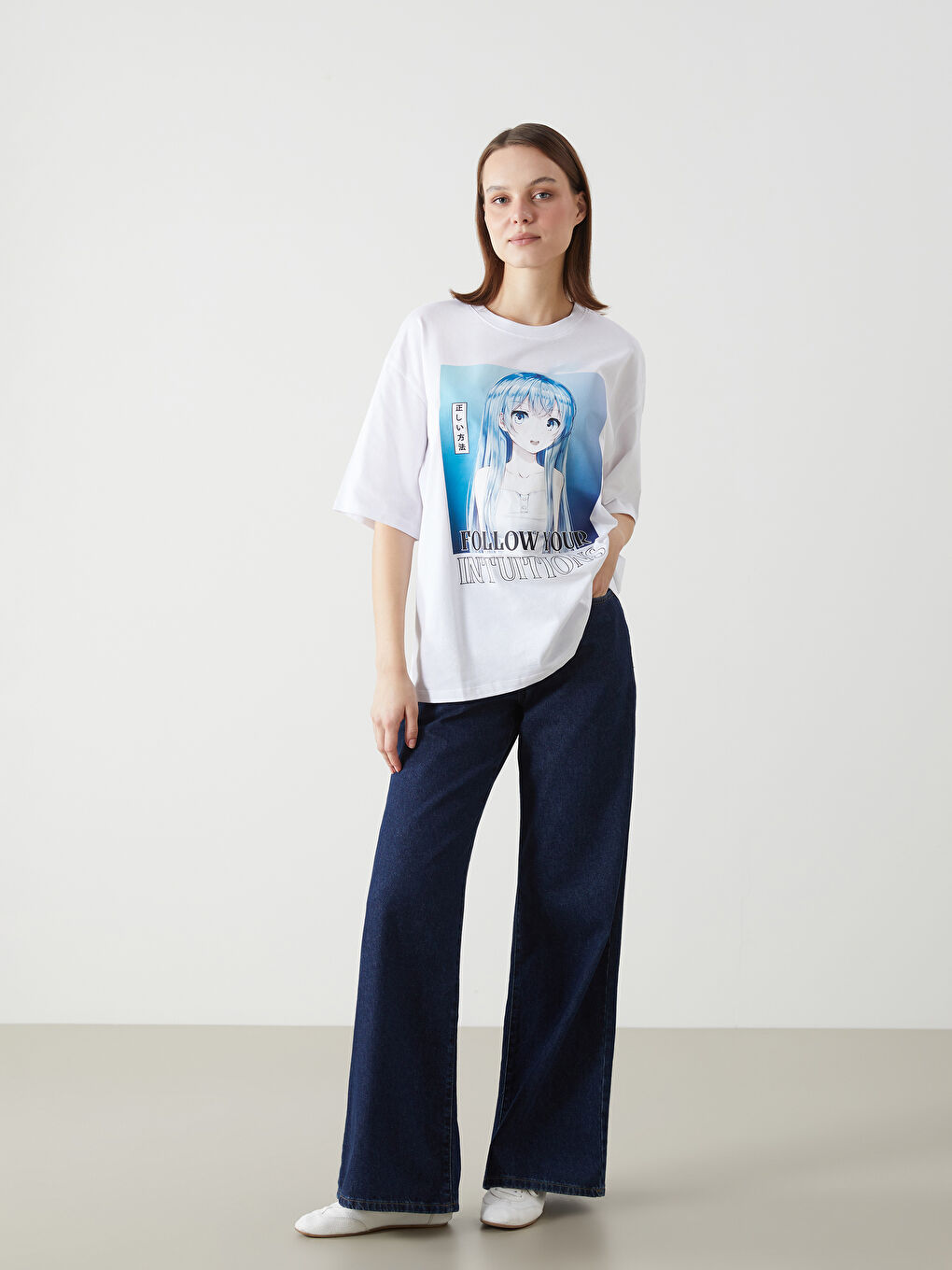 Crew Neck Anime Printed Oversize Women's T-Shirt-1