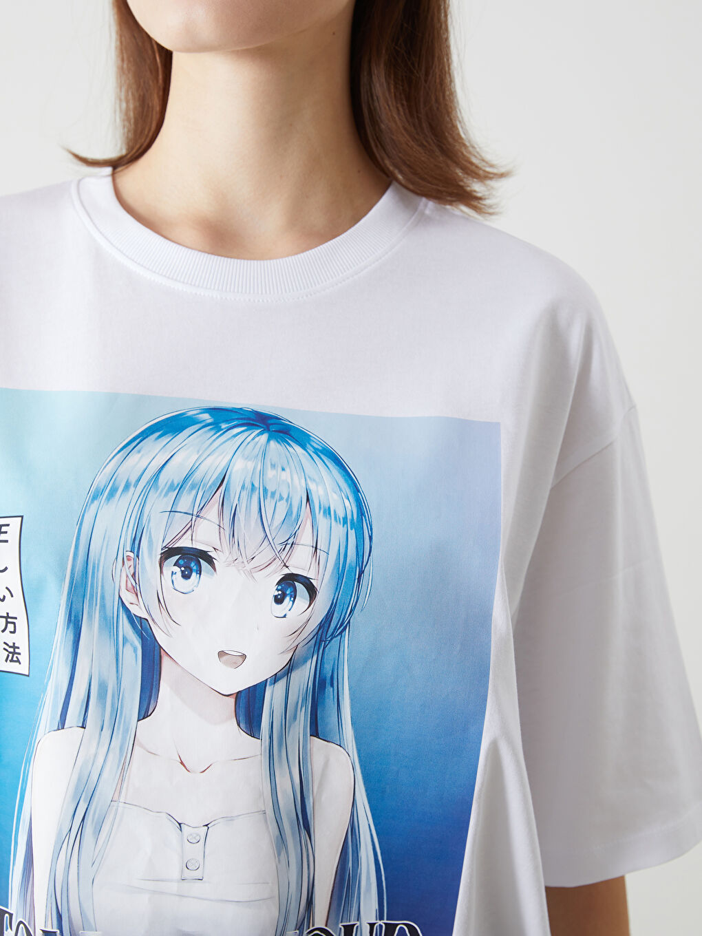 Crew Neck Anime Printed Oversize Women's T-Shirt-2