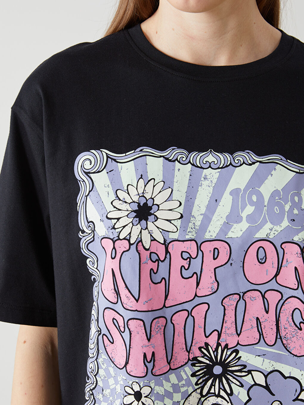 Crew Neck Printed Oversize Women's T-Shirt-2