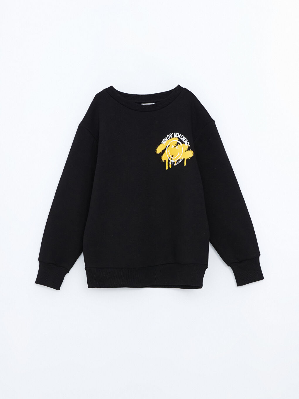 LCW Kids Yeni Siyah Smileyworld Baskılı Erkek Çocuk Kalın Sweatshirt - 2