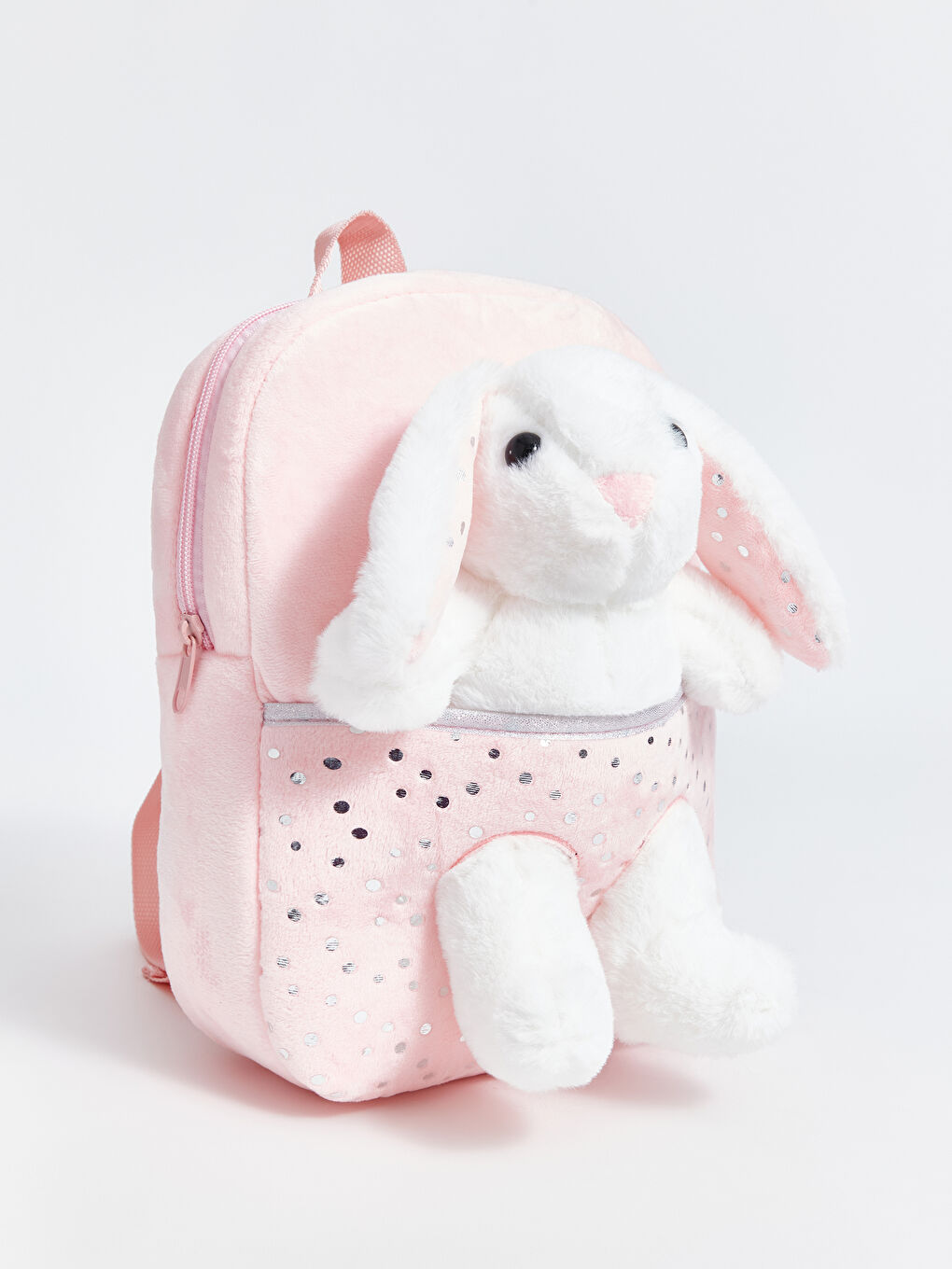 Pembe Pelüş Tavşan Figürlü Kız Çocuk Sırt Çantası-1