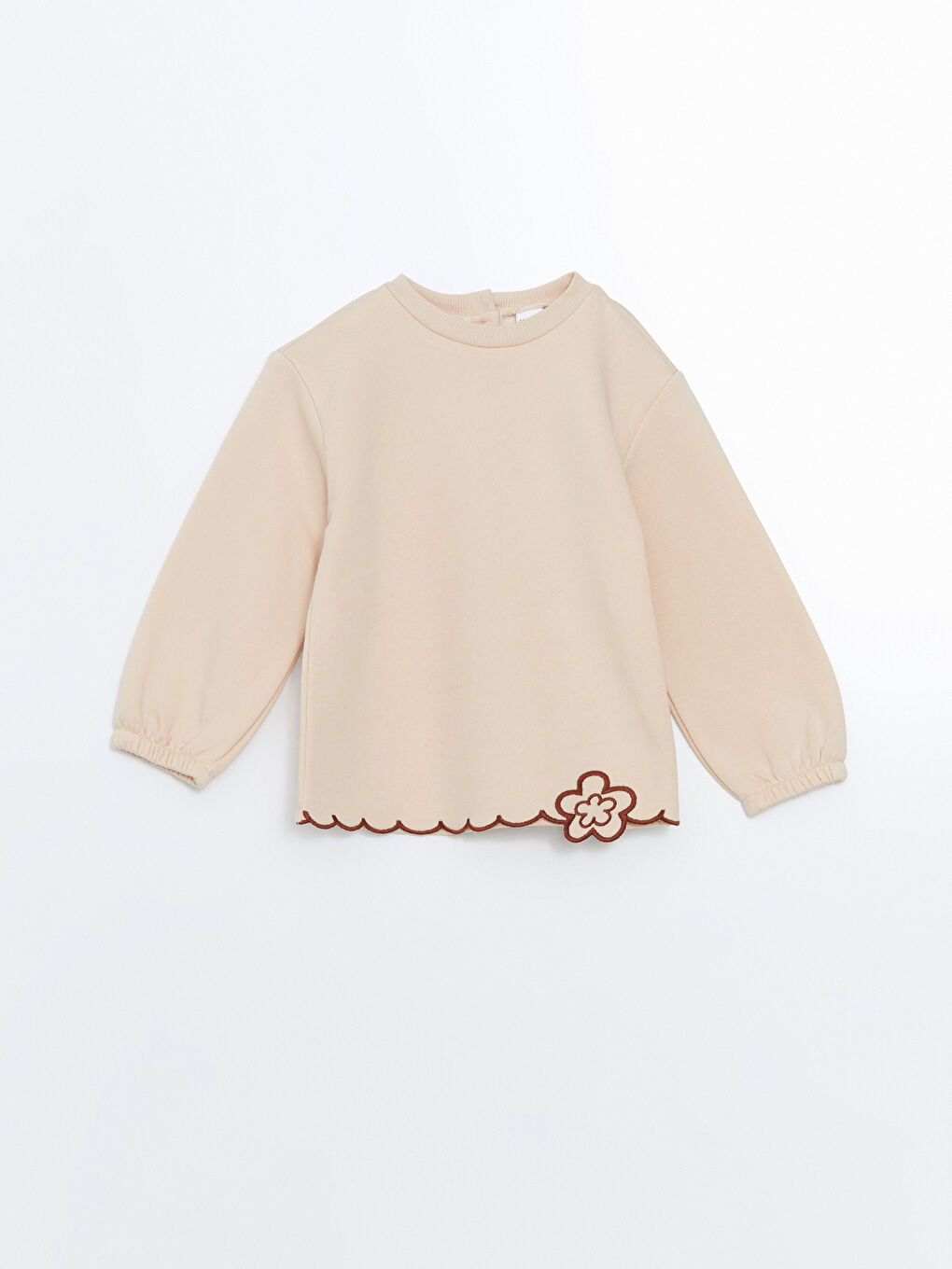 Bej Bisiklet Yaka Çiçekli Kalın Kız Çocuk Sweatshirt