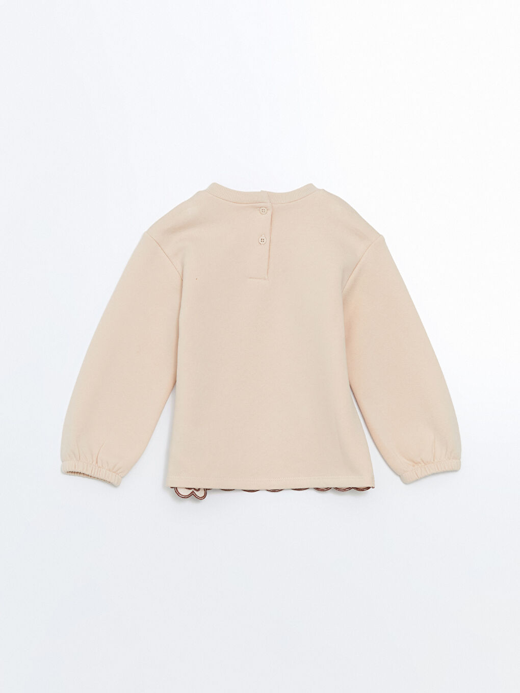 Bej Bisiklet Yaka Çiçekli Kalın Kız Çocuk Sweatshirt-1