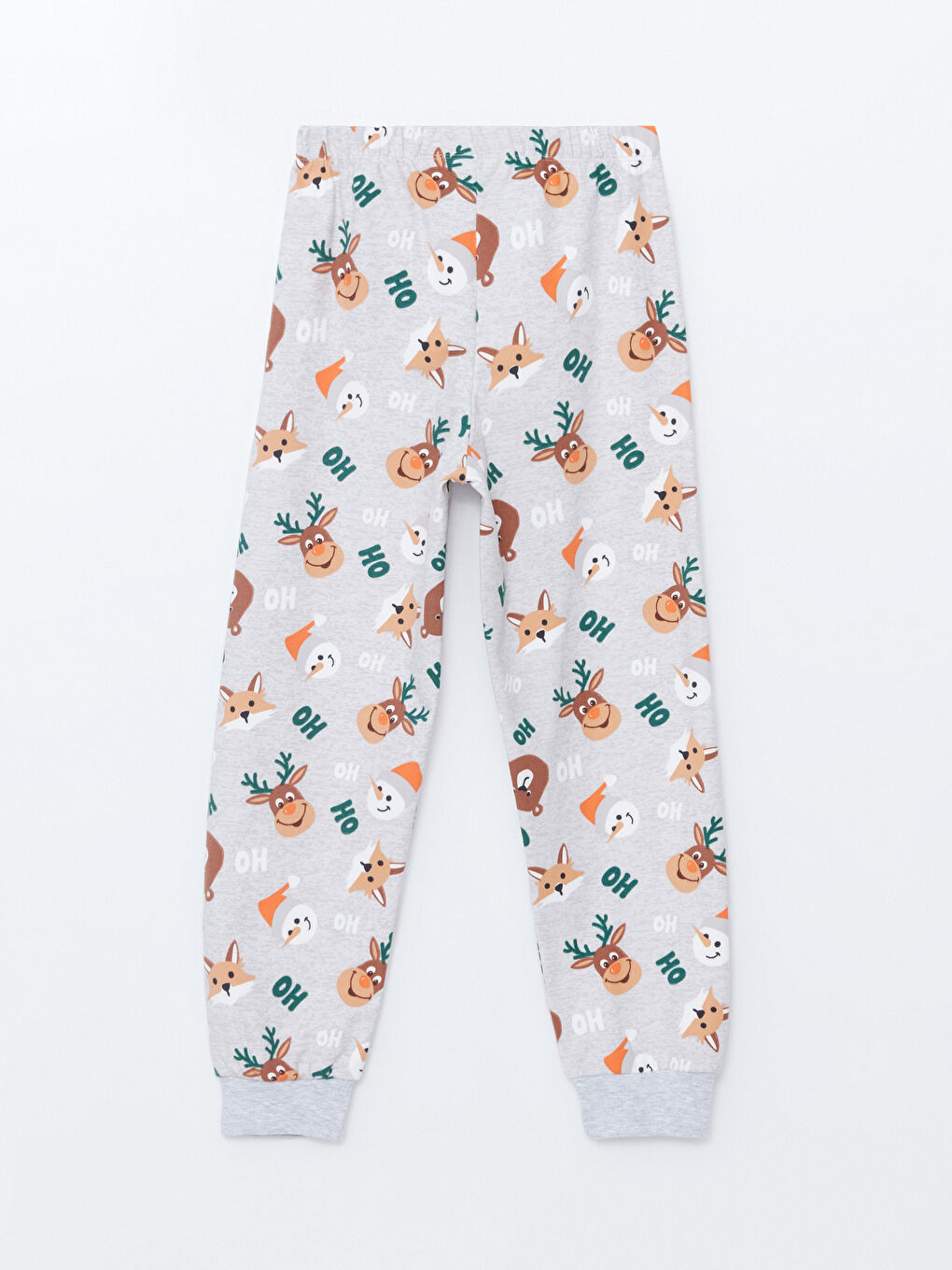 LCW Kids Gri Melanj Baskılı Bisiklet Yaka Yılbaşı Temalı Erkek Çocuk Pijama Takımı - 6