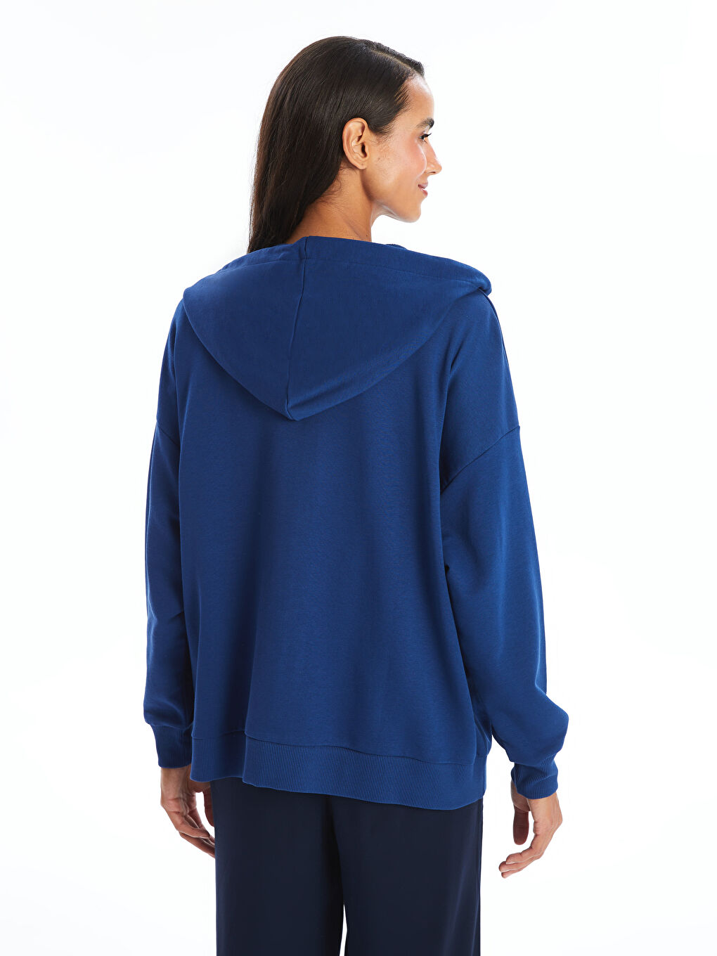 LCW Modest Açık Lacivert Kapüşonlu Oversize Kadın Fermuarlı Sweatshirt - 3