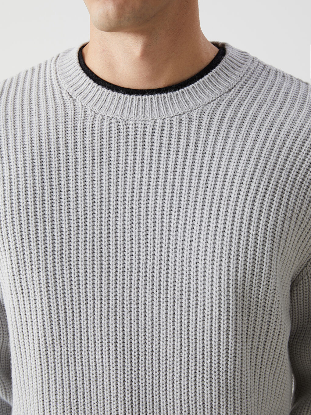 Crew Neck Long Sleeve Men's Tricot Sweater-2