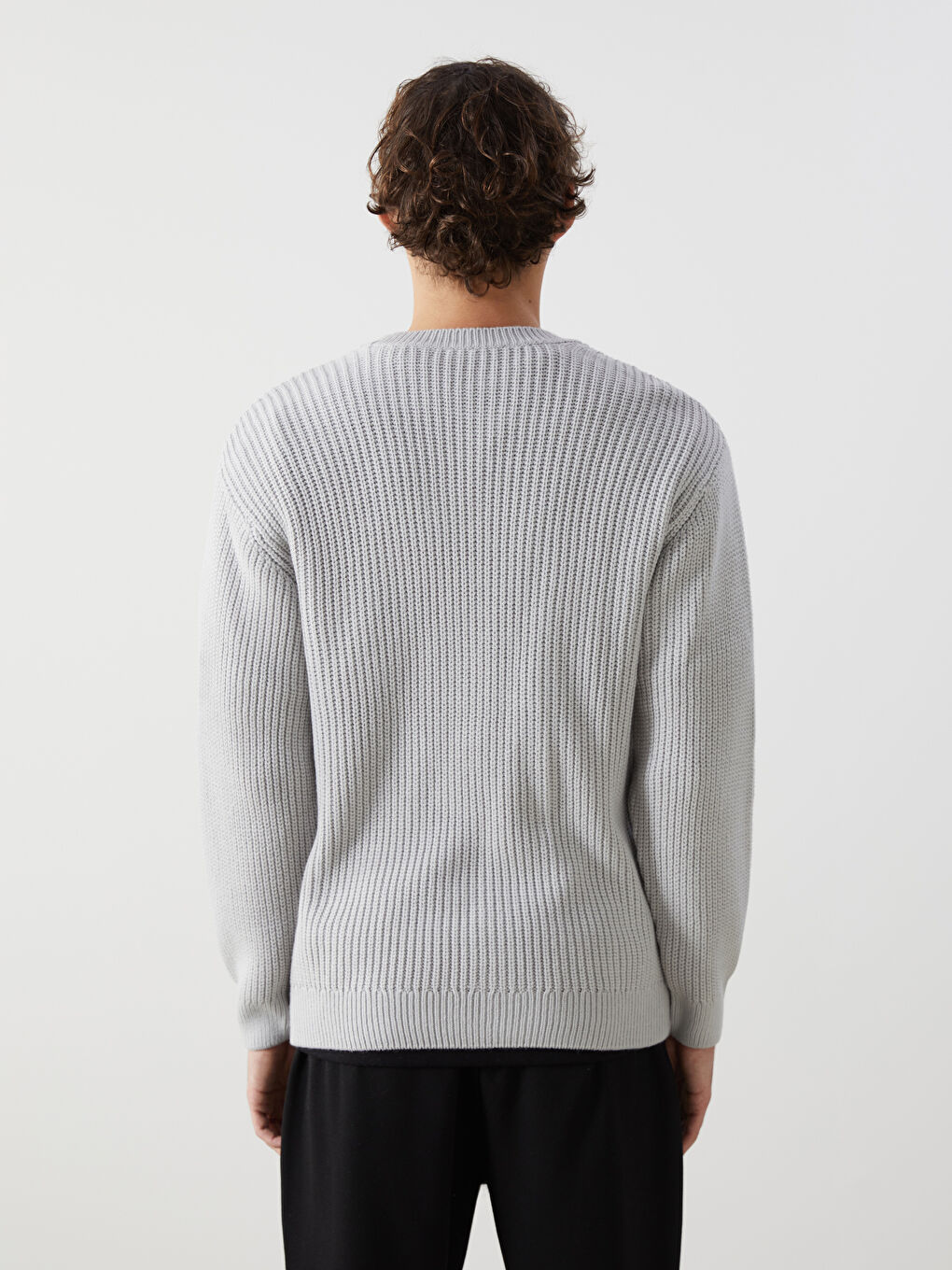 Crew Neck Long Sleeve Men's Tricot Sweater-3