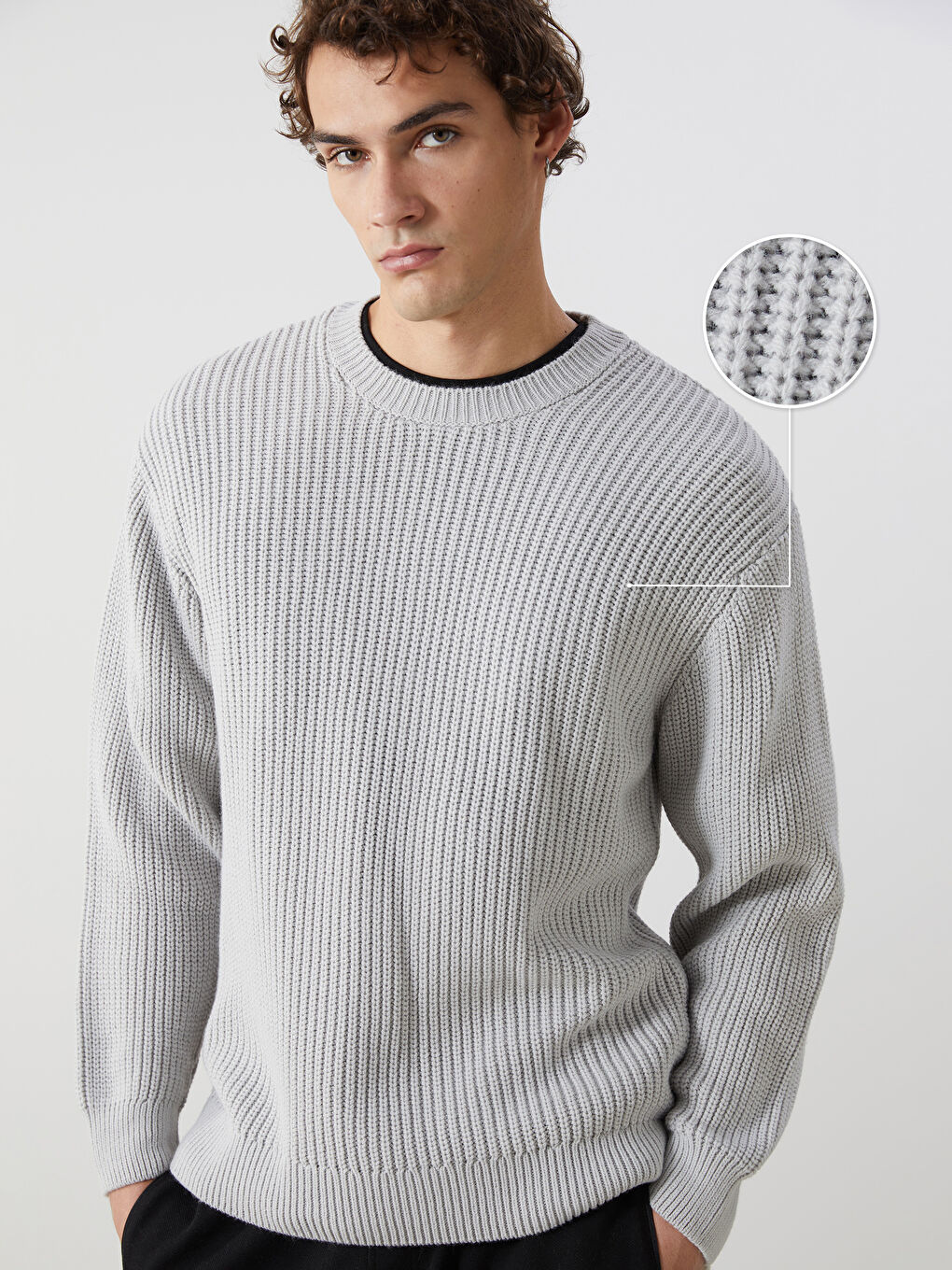 Crew Neck Long Sleeve Men's Tricot Sweater