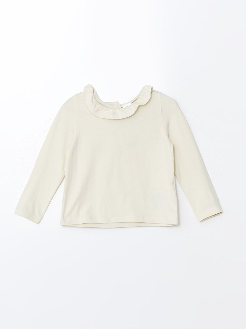 Ekru Bisiklet Yaka Basic Kız Çocuk Tişört