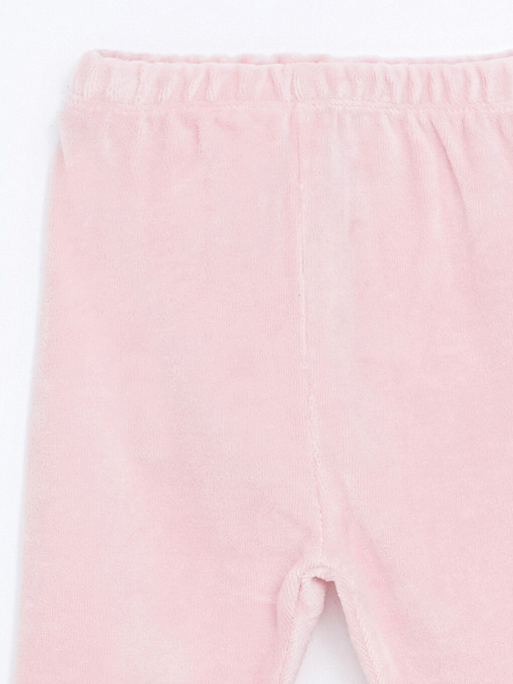 Pembe Beli Lastikli Kız Bebek Kadife Pantolon-1