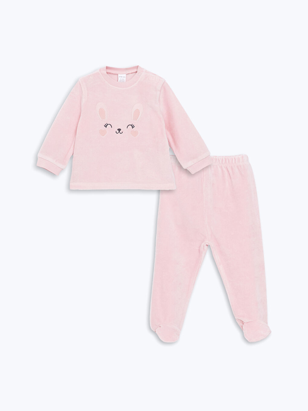 LCW baby Pembe Bisiklet Yaka Nakışlı Kız Bebek Sweatshirt ve Pantolon 2'li Takım