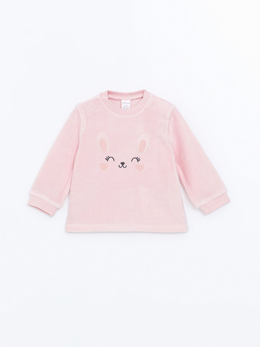 LCW baby Pembe Bisiklet Yaka Nakışlı Kız Bebek Sweatshirt ve Pantolon 2'li Takım - 1