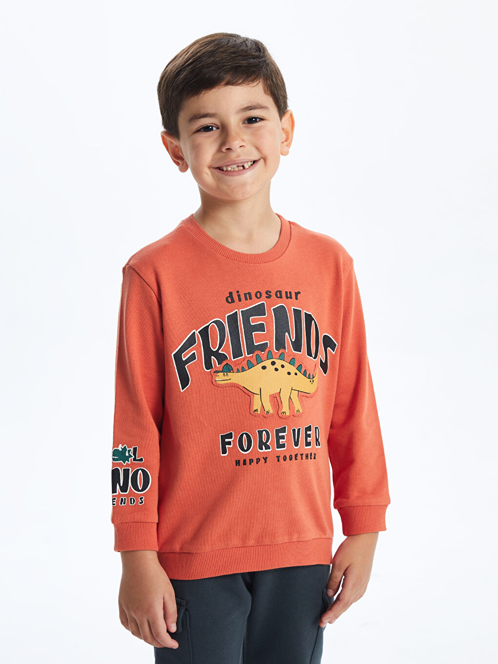 LCW Kids Turuncu Bisiklet Yaka Baskılı Kalın Erkek Çocuk Sweatshirt