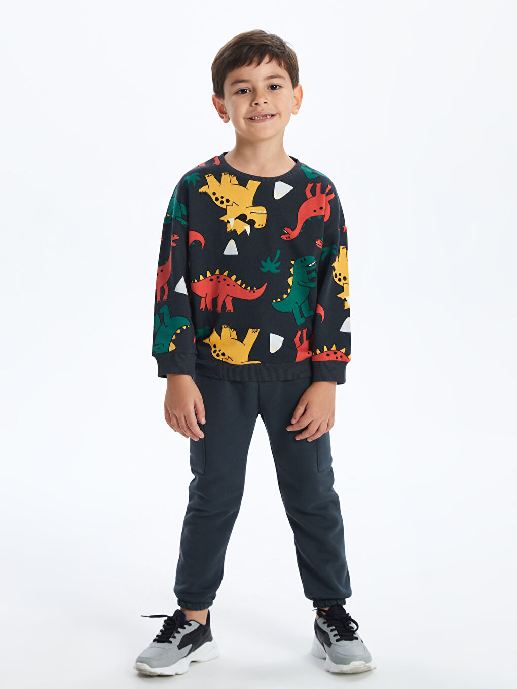 LCW Kids Antrasit Bisiklet Yaka Baskılı Erkek Çocuk Sweatshirt - 1