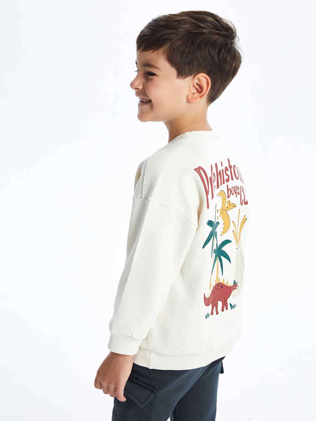 LCW Kids Bej Bisiklet Yaka Kalın Baskılı Erkek Çocuk Sweatshirt - 1