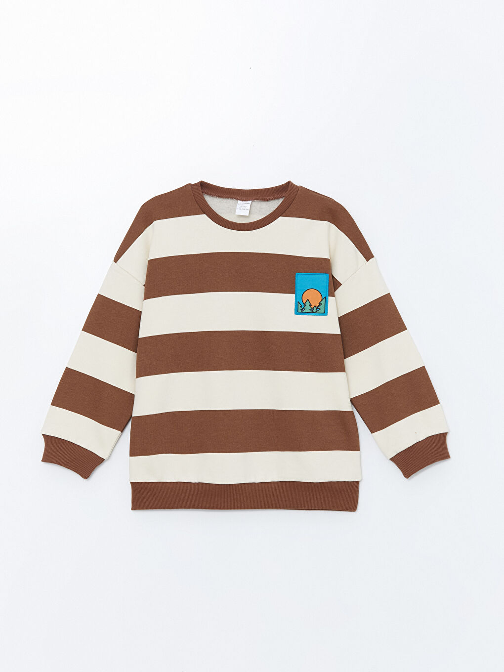 LCW Kids Kahverengi Çizgili Bisiklet Yaka Baskılı Erkek Bebek Sweatshirt