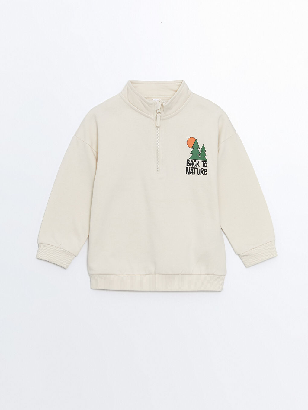 LCW Kids Bej Dik Yaka Baskılı Uzun Kollu Erkek Bebek Sweatshirt