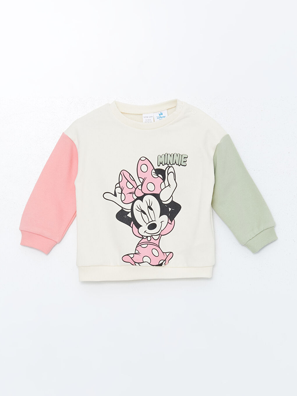 LCW baby Krem Rengi Bisiklet Yaka Minnie Mouse Baskılı Kız Bebek Sweatshirt ve Tayt 2'li Takım - 1