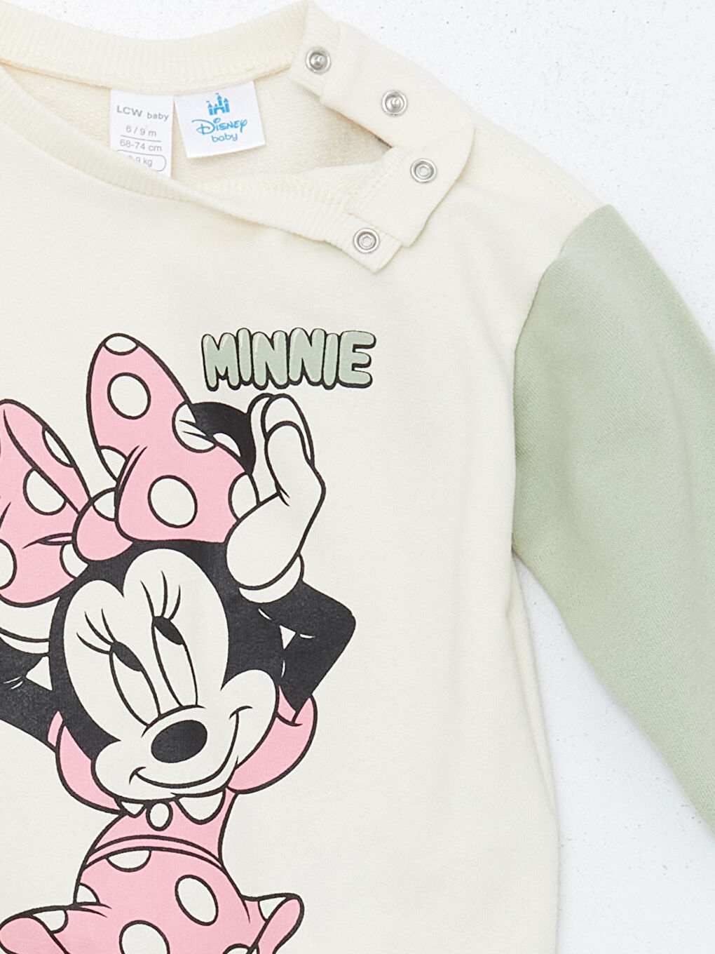 LCW baby Krem Rengi Bisiklet Yaka Minnie Mouse Baskılı Kız Bebek Sweatshirt ve Tayt 2'li Takım - 5