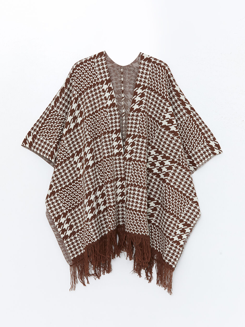Shawl Collar Patterned Oversize Women's Knitwear Poncho