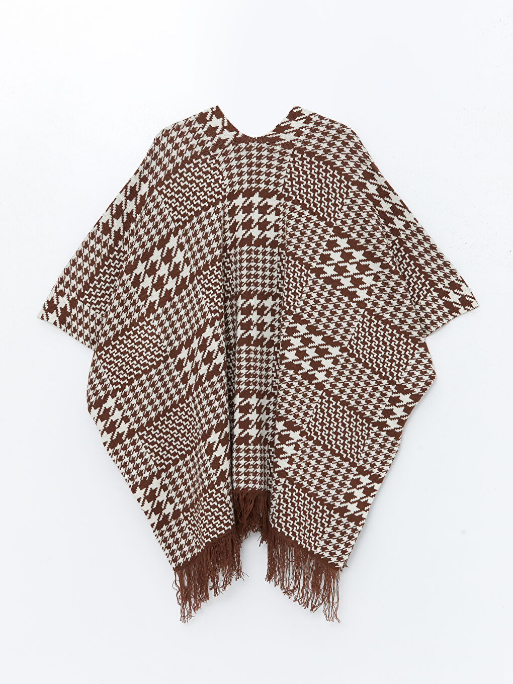 Shawl Collar Patterned Oversize Women's Knitwear Poncho-1