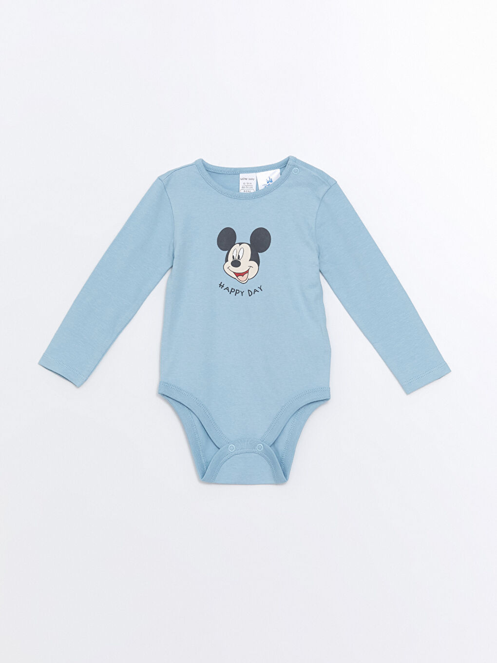 LCW baby Açık Mavi Mickey Mouse Baskılı Erkek Bebek Çıtçıtlı Body ve Pantolon 2'li Takım - 1