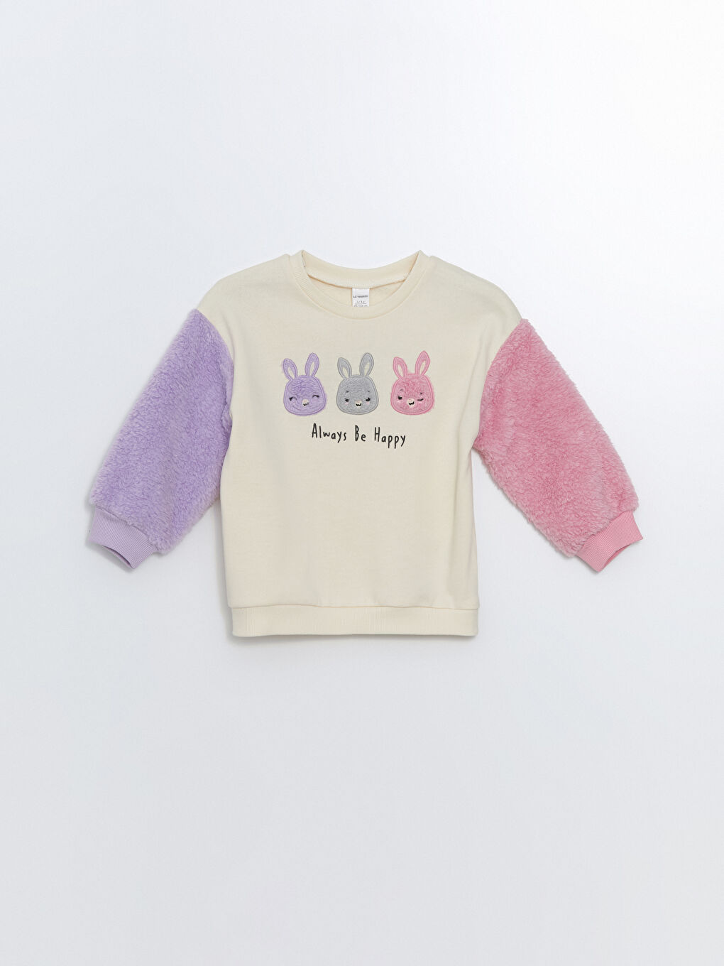 LCW Kids Krem Rengi Bisiklet Yaka Uzun Kollu Baskılı Kız Bebek Sweatshirt