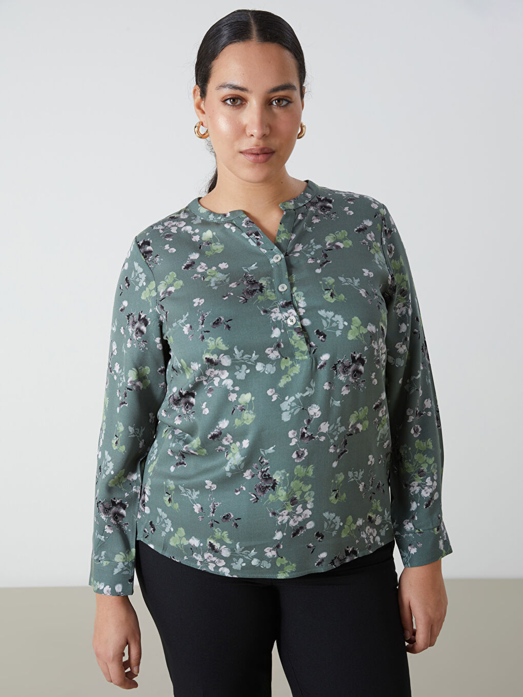 LCW Grace Notch Neck Patterned Women's Blouse -W4DD81Z8-LRR